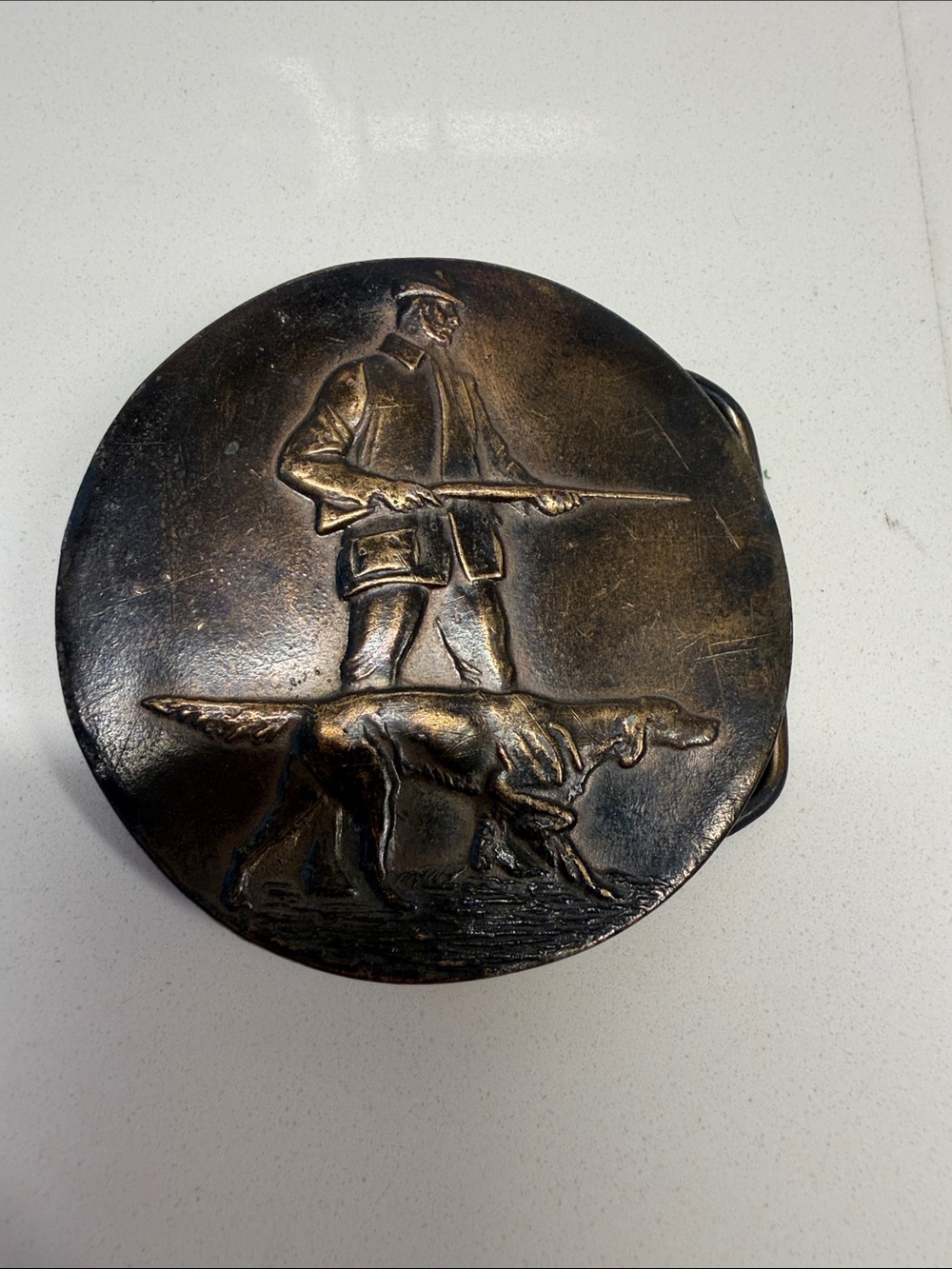 Bronze-Tone Hunting Motif vintage belt buckle